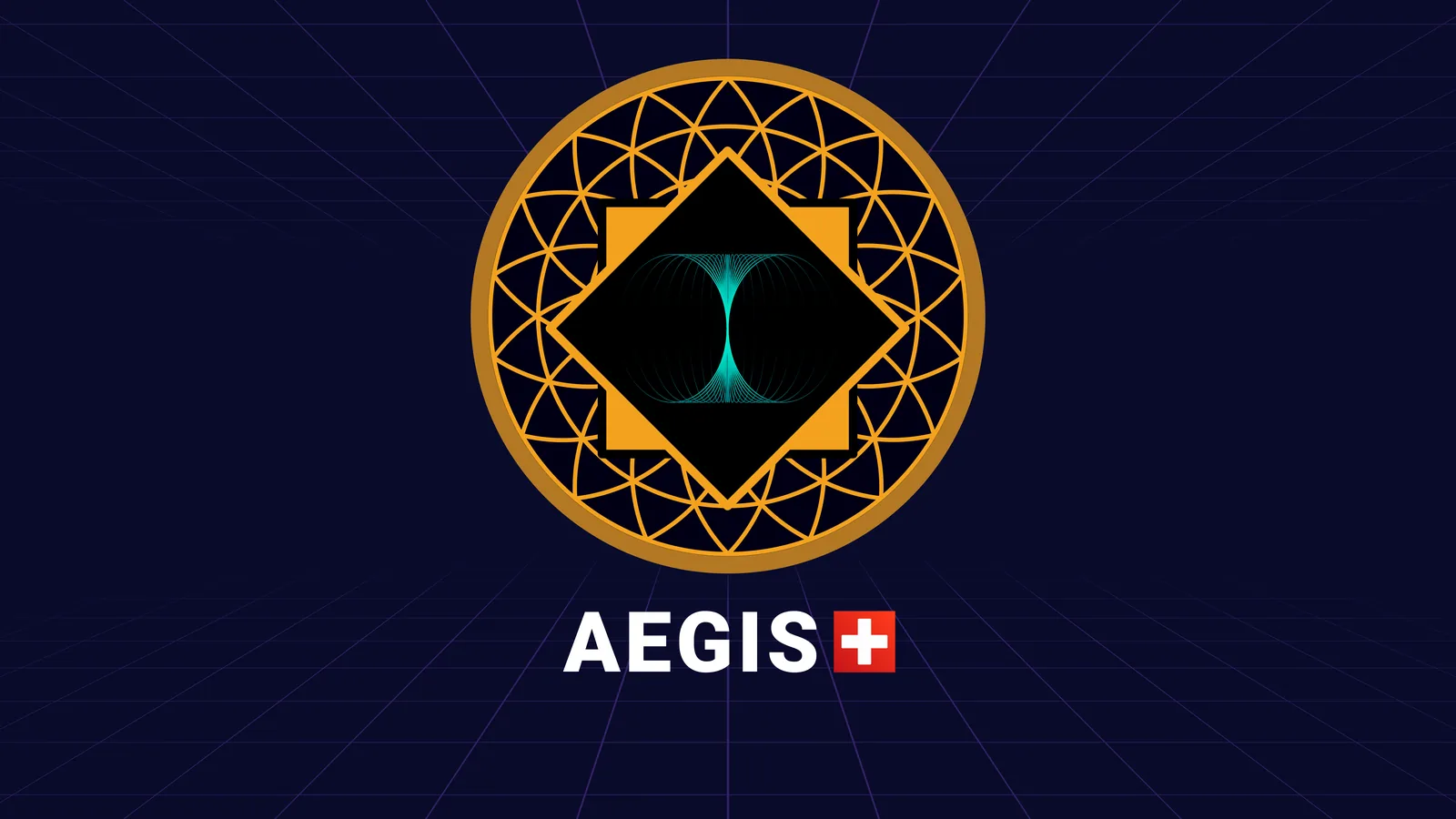 Aegis+ explainer illustration — closing brand mark reveal
