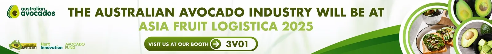 Wide web banner strip for the Asia Fruit Logistica 2025 booth announcement
