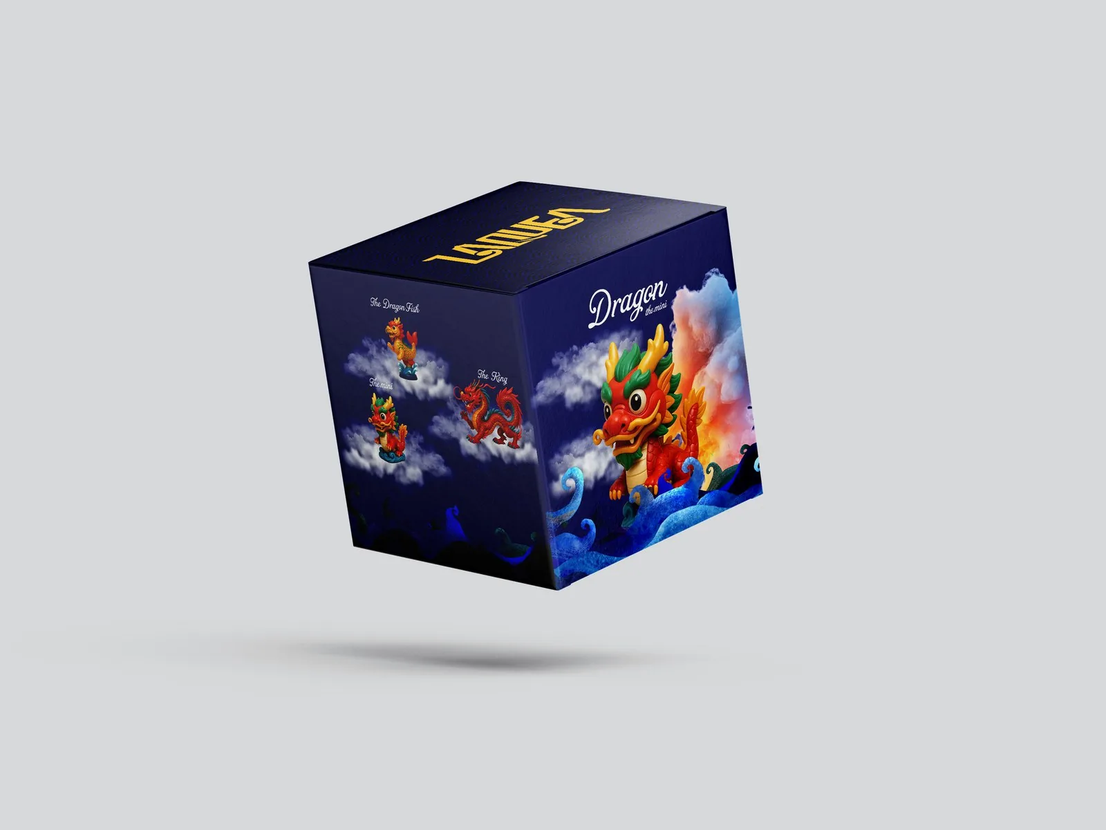 Dragon blind box packaging design with cloud motif